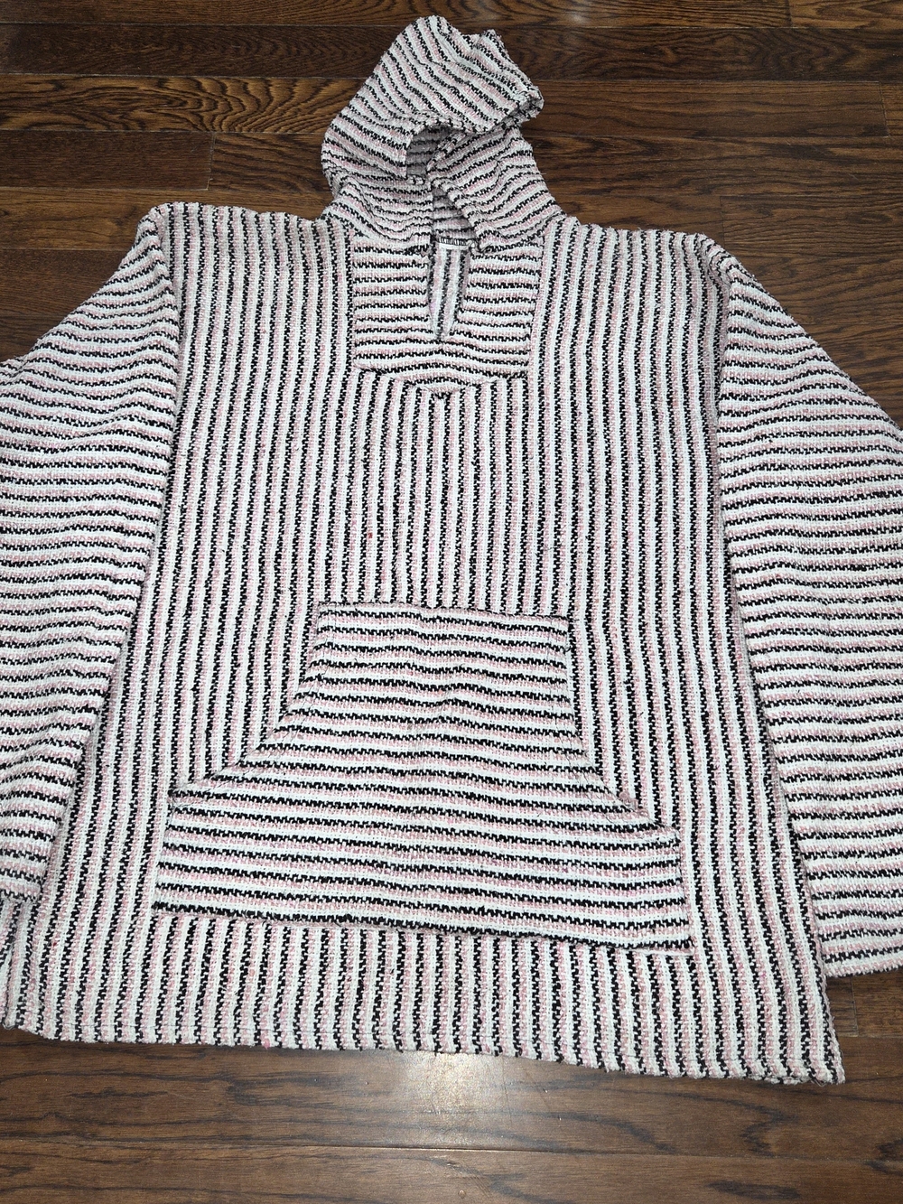 Striped Hooded Baja Sweater - White & Black